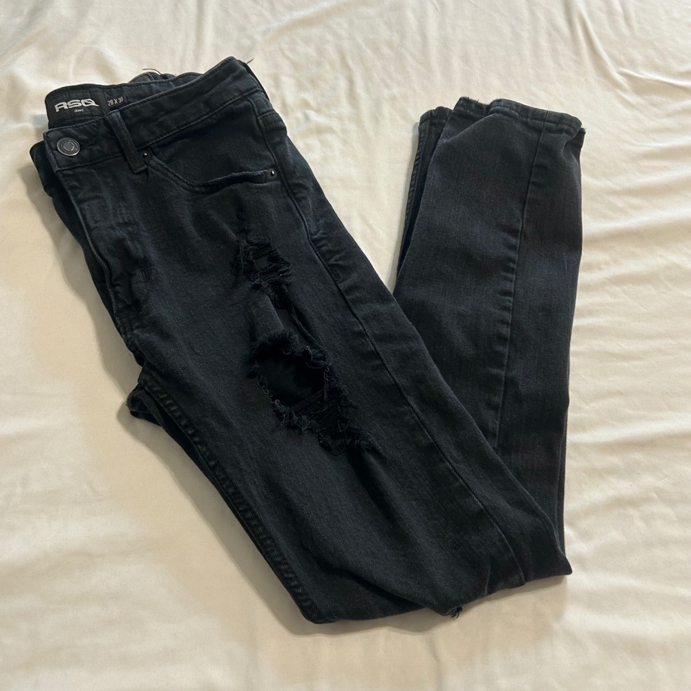 RSQ Skinny Jeans Mens 28x30 Black Distressed Ripped Stretch Denim Pants